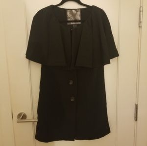 Black button down dress with ruffled cape sleeve